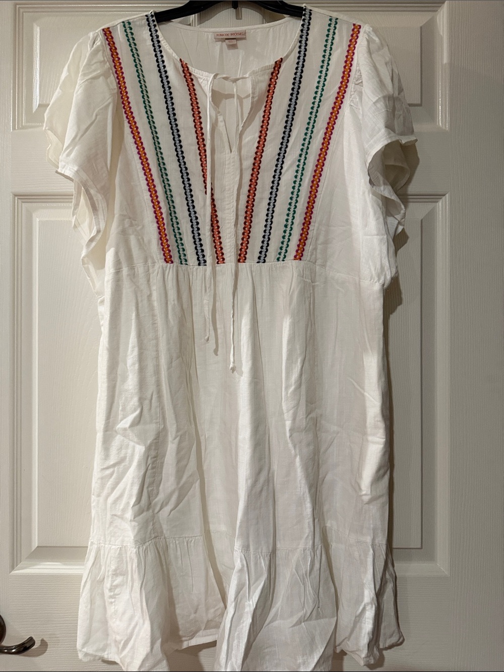 Knox Rose White Peasant Tunic / Dress with Multicolor Embroidery